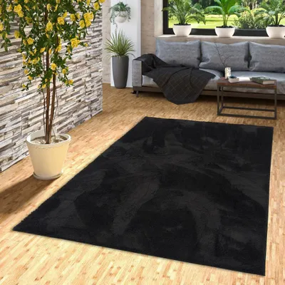 Produktbild von Luxus Super Soft Hochflor Langflor Teppich Silky Schwarz, Größe:80x150 cm
