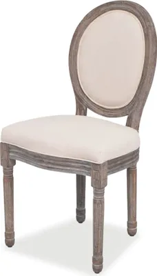 A single upholstered dining chair with a carved wooden frame.