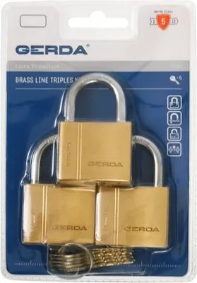 Zdjęcie produktu dla Kłódki mosiężne (3 szt.) GERDA BRASS LINE KMZ S30, identyczne klucze, opakowanie blister