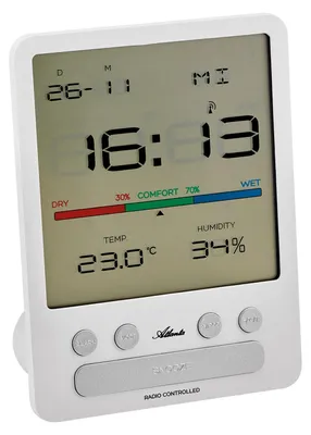 Image de Réveil radio-piloté numérique Atlanta 2870/0 avec hygromètre, modèle Slim, blanc