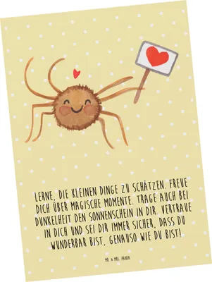 Produktbild von Mr. & Mrs. Panda Postkarte Spinne Agathe Motivation - Gelb Pastell - Geschenk, Postkarten, Vertrauen, Dankeschön, bildkarte, Grußkarte, Glück, Ansichtskarte, Liebe