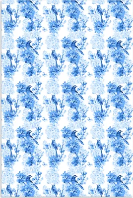 Produktbild von MuchoWow® Poster Blumen - Vögel - Blau 120x180 cm - Kunstposter