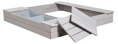 Produktbild von roba Sandkasten Outdoor+ mit 2 Spielwannen, Holzsandkasten aus wetterfestem Massivholz, grau lasiert
