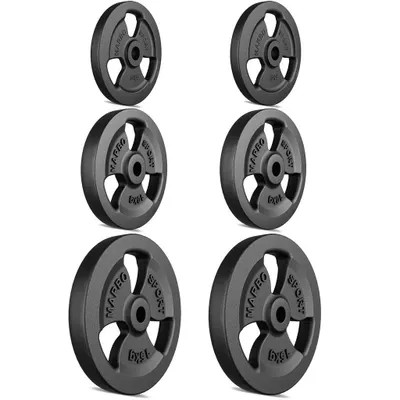 Image de Marbo Sport Ensemble de disques d'haltères en fonte Tri-Grip Poids avec perçage de ø30/31 mm | Ensemble 60 kg / 2 x 15 kg + 2 x 10 kg + 2 x 5 kg