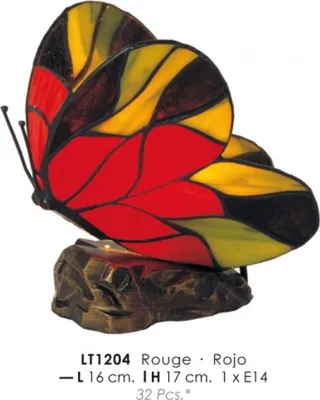 Produktbild von Casa Padrino Tiffany Tischleuchte Schmetterling Rot Ø 16 x H. 17 cm - Tiffany Deko Leuchte