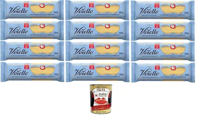Produktbild von Voiello Lo Spaghettone Innamorato Nr. 108 – 100% italienischer Hartweizen, bronzegzogen, ideale Kochfestigkeit – 12x500 g+ Italian Gourmet polpa