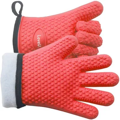 Imagen del producto de Guantes de horno de silicona y algodón, de doble capa, resistentes al calor hasta 260 °C, ideales para hornear y asar a la parrilla