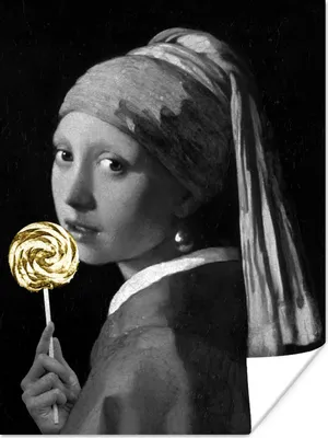 Produktbild von MuchoWow® Poster Mädchen mit Perlenohrring - Vermeer - Lollipop - Gold 120x160 cm - Wandbilder