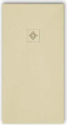Produktbild von Mineralguss-Duschwanne extra flach PURE Schieferoptik beige 90x120 cm Edelstahl in gleicher Farbe Auslaufschutz in Farbe