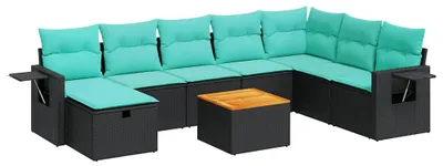 Productafbeelding van vidaXL 9-delige tuinmeubelset met kussens, zwart, polyrotan
