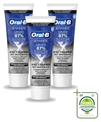 Obrázek produktu pro 3 x Zubní pasta Oral-B 3D White s aktivním uhlím – pro bělení a hloubkové čištění – 75 ml – balení 3 kusů