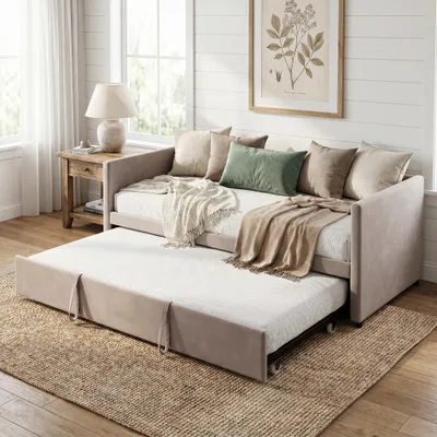 Image de INONEFT, canapé-lit de 90/180 x 200 cm, convertible en lit simple, lit double, lit rembourré avec sommier à lattes et dossier, revêtement en velours, couleur gris, sans matelas