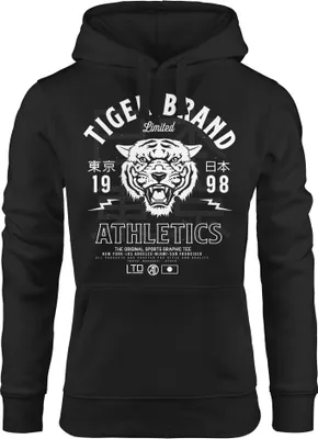 Produktbild von Cooler Damen Hoodie Tiger Brand Tokyo Supply Japan Athletic Sport Muskelshirt Muscle Shirt Neverless® schwarz-weiß XS