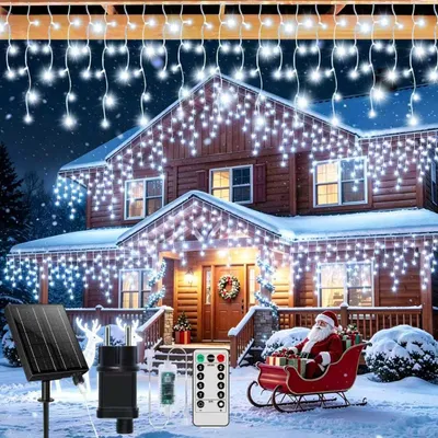 Solar-Icecicle-Lichterkette 660 LED, 25 m, dimmbar, für Außen