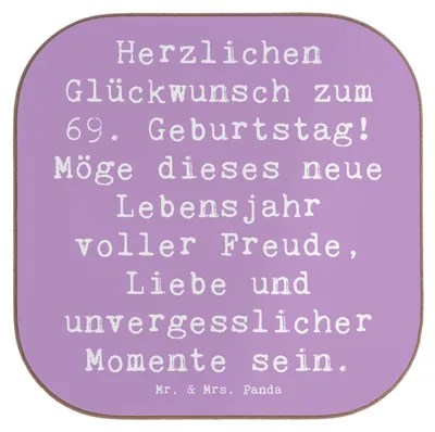 Produktbild von Mr. & Mrs. Panda Untersetzer für Gläser Spruch 69. Geburtstag Glückwunsch - Lavendeltraum - Geschenk, gläseruntersetzer, Lebensfreude, Weisheit, Alter, Feier, Abenteuer