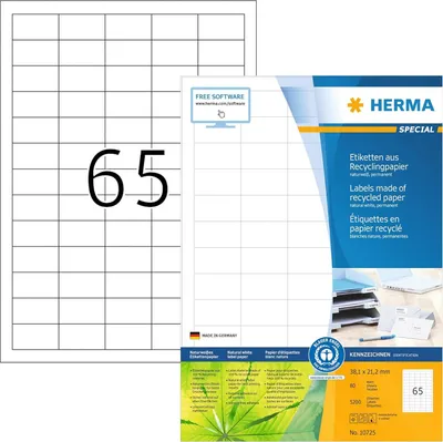 Produktbild von HERMA 10725, Weiß, Selbstklebendes Druckeretikett, Gestanztes Etikett, Papier, Laser/Inkjet, Permanent