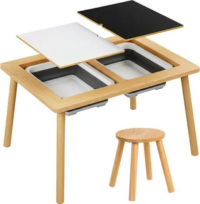 Image de Table sensorielle avec chaise, en bois de hêtre, double face