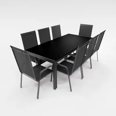 Produktbild von Gartenmöbel Set Alu Tisch 9-tlg. 8x Stapelsessel Essgruppe Gartenset Sitzgruppe schwarz