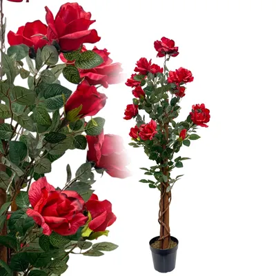 Produktbild von Rosenbaum 120 cm rot wie echt künstlich Kunstrose Kunstbaum Kunstblume Deko