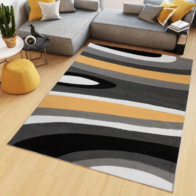 Produktbild von Tapiso Teppich MAYA Modern Schwarz Grau Gelb Schlafzimmer 160 x 230 cm