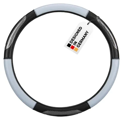 Produktbild von alca® Auto Lenkradhülle Luxus grau/schwarz 37-39 cm sportlich Lenkradschoner creme-farben schwarz weiches Leder Universal griffsicher rutschfest bequem