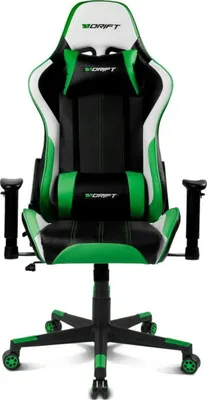 Produktbild von Drift Gaming DR175GREEN- Professioneller Gaming Chair, Kunstleder, 2D verstellbare Armlehnen, Klasse 4 Kolben, drehbar, Butterfly-Mechanismus, Lenden- und Nackenkissen, schwarz/weiß/grün