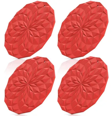 Immagine prodotto di Set di 4 sottobicchieri in silicone, colore rosso, diametro 18,8 cm, protezioni termiche