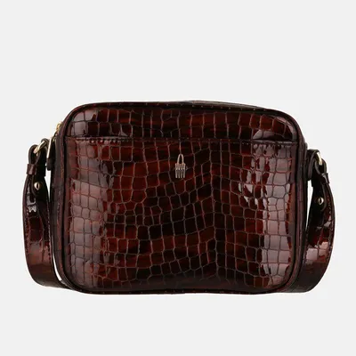 Image de ROSA - Sac à bandoulière en cuir verni marron