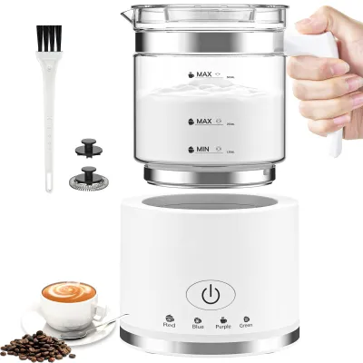 Produktbild von Elektrischer Milchaufschäumer 500ml, 4-in-1 Milchschäumer & Aufwärmer, Induktion, Spülmaschinenfest, Glaskaraffe für Latte Macchiato, Cappuccino