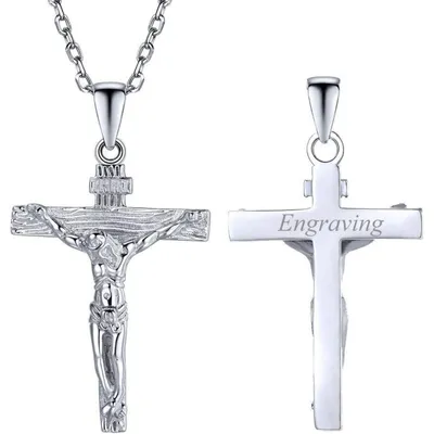 Immagine prodotto di Collana con ciondolo a croce INRI, raffigurante Gesù Cristo, personalizzabile, con catena in acciaio inossidabile color argento