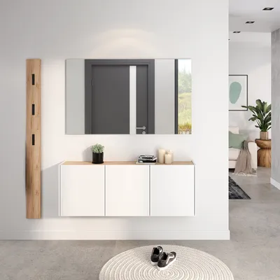 Produktbild von Garderobenset 3-teilig mit Spiegel in weiß mit Eiche, Modern, LAPUA-01