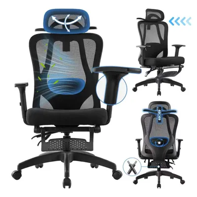 Produktbild von SevenComfort Bürostuhl ergonomisch Drehstuhl Schreibtischstuhl mit Verstellbarer Kopfstütze, Armlehnen, Lendenwirbelstütze Chefsessel 150kg Schwarz