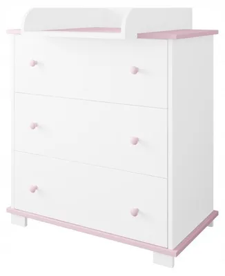 Produktbild von ZEE Weiß mit Rosa Wickelkommode 83x87x49 cm Classic mit 3 Schubladen & Abnehmbarem Wickelaufsatz Baby Kommode Für Kinderzimmer