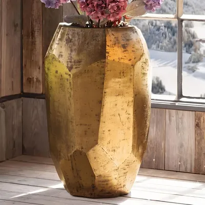Produktbild von Übertopf "Gold" XXL Blumentopf groß, Ø 48 x 75 cm hoch, mit Pflanztopf, Blumenkübel, Pflanzgefäß, Blumenübertopf