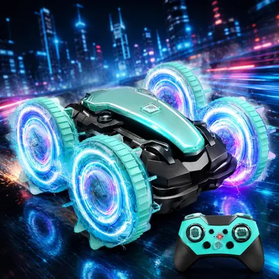 Produktbild von OKWISH Ferngesteuerte Autos, RC Auto Amphibienfahrzeug – Wasserdichtes, stuntfähiges ferngesteuertes Auto mit LED-Lichtern, Offroad Geländewagen für Kinder und Erwachsene