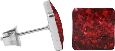Produktbild von Chirurgenstahl Ohrstecker Glitterline Quadrat Farbe - Rot Größe - 9 mm