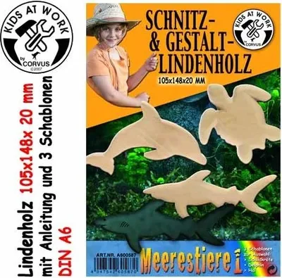 Produktbild von Corvus A600587 - Schnitzholz "Meerestiere 1", 10 x 15 x 2 cm