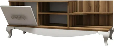 Produktbild von Fernsehschrank Dporrin, Ständer für Wohnzimmerfernseher, Niedriges Wohnzimmer-Sideboard, TV-Ständerbasis, 130x45h51 cm, Walnuss und Weiß