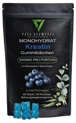 Productafbeelding van Vita Elements Creatine Monohydraat Gummies 60 stuks Krachttraining Fitness Voedingssupplement
