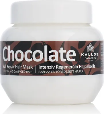 Produktbild von Kallos Chocolate Full Repair Hair Mask 275ml, 275 ml, Frauen, beschädigtes Haar, trockenes Haar, Reparatur, Glanz, Keratin, Milcheiweiß, Panthenol, Topf