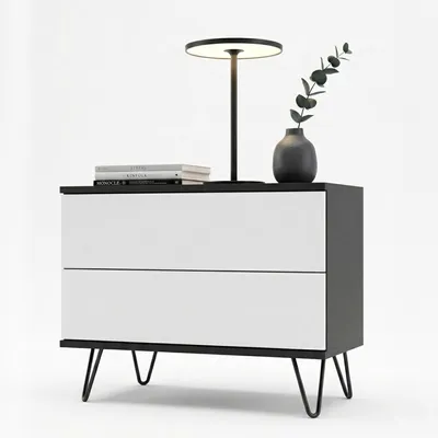 Produktbild von InnoFurn Nachttisch Aura, 2 Schubladen, Push-to-Open, Schwarz matt/Weiß matt, 60 x 43 x 35 cm