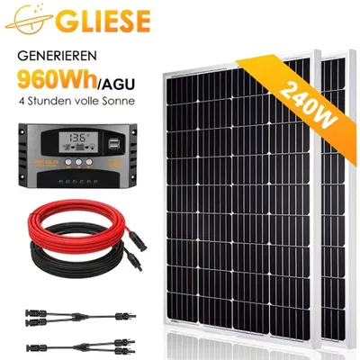 Produktbild von Sada solárních panelů 240W solární nabíjecí panel 12V mono fotovoltaický 2x120W solární panel pro obytné vozy domy balkónové nabíjecí stanice lodě
