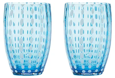 Immagine prodotto di Zafferano Perle Bicchiere Acquamarina - Vetro Colorato Soffiato a Bocca, 32 cl, Lavorato a Mano - Set da 2 Tumblers Artigianali per Acqua o Cocktail