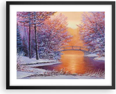Produktbild von Gerahmtes Poster - Schwarzer Rahmen - Brücke Schnee Wald - 50x40 cm - Wand Bild - Wanddeko - Wandbilder - Kunstposter - Wandposter - Bilderrahmen - Bilder - Kunstdruck - P2BAA50x40-4545