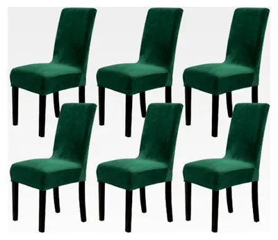Produktbild von Stuhlhussen 6er Set aus Samt für Schwingstühle, Esszimmerstühle, Hussen für Hochzeit, Hotel, Küche, Bankett, Partys, Stretch-Stuhlhussen (6er, Dunkelgrün)