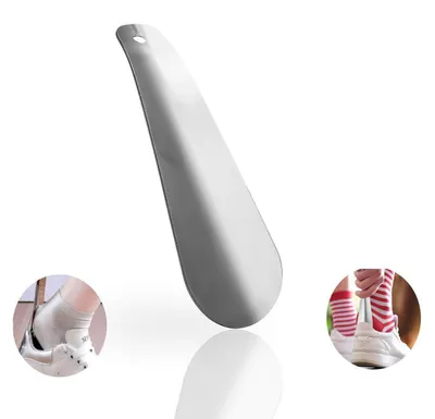 Image de Couvercle à chaussures en métal, 15 cm, en acier inoxydable, corne à chaussures courte et stable, avec trou, ergonomique, couleur argent
