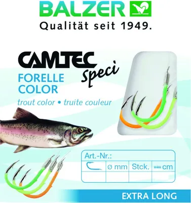 Produktbild von Balzer Camtec Forelle farbig 60cm UV - 6 gebundene Angelhaken, Hakengröße/Schnurdurchmesser:Gr. 12 / 0.16mm