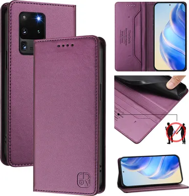 Produktbild von Lederhülle für Samsung Galaxy S20 Ultra Hülle Flip Brieftasche Kartenfächern Ständer Schutzhülle Lila