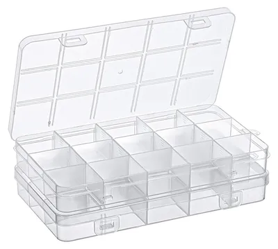 Sortierboxen 2er-Set, 15 Fächer, durchsichtig, Kunststoff
