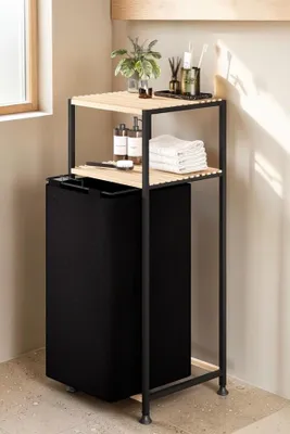 Produktbild von Evila Originals, Hochwertiger Wäschekorb (Beige/Schwarz) - 36x90x35 cm, Metall/MDF